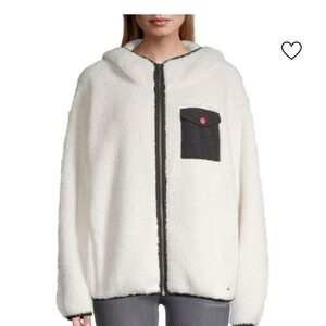 UGG Kadence Faux Fur Fleece Jacket White and Black Hooded Jacket